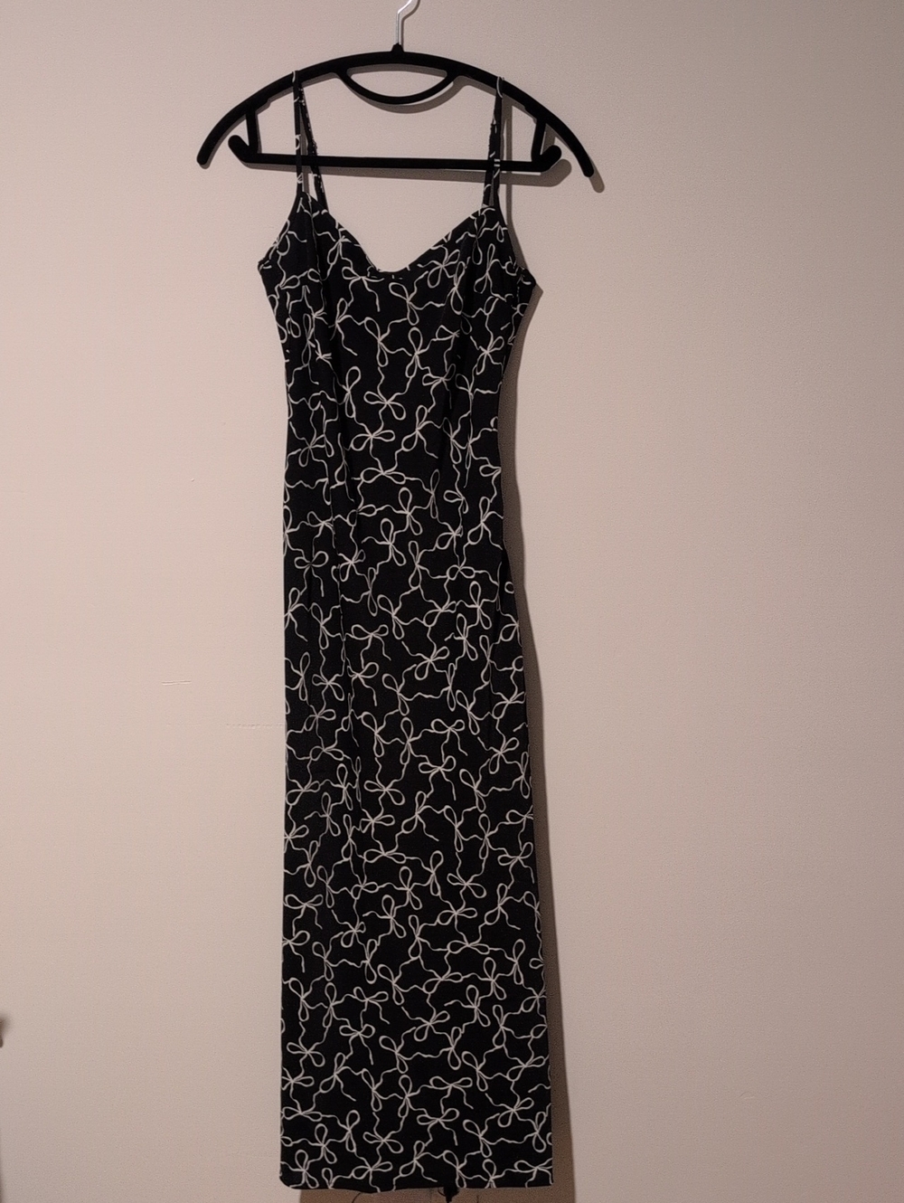 Brand New! Abercrombie & Fitch Black Maxi Slip Dress with White Bowtie Print